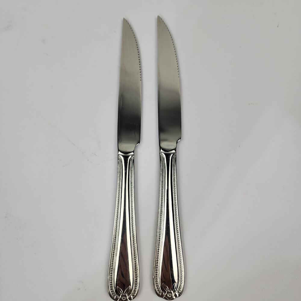 2 Temp-Tations 18/10 by Tara Old World Bead Stainless Steak Knives